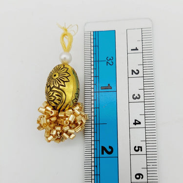 Gold Engraved Flatback Charm Bead, Beaded Tassels Latkan, Indian Latkans